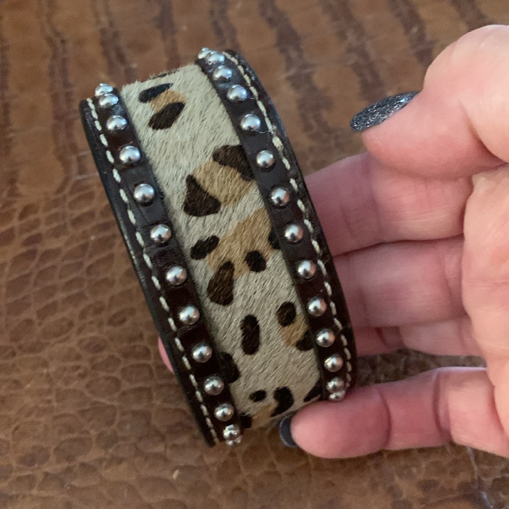 Western Animal Cowhide Print on Leather Bracelet